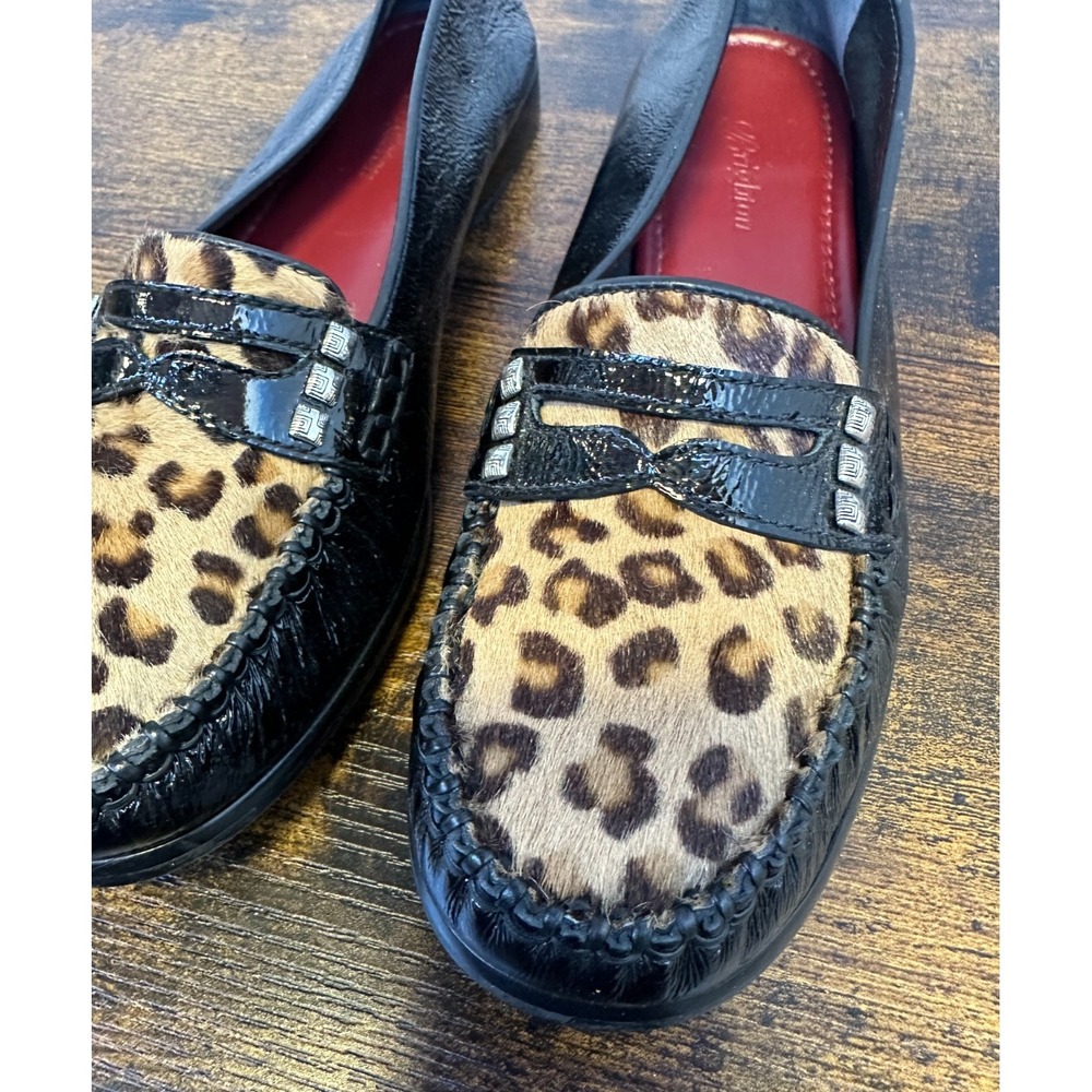 Brighton Mohawk Black Patent Leather Leopard Calf Hair Loafers 8 M Shoes Flats - Picture 5 of 16